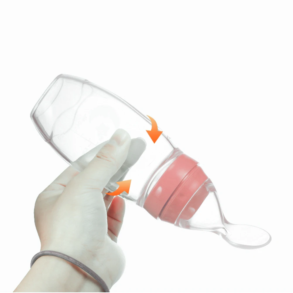 

120ML Baby Squeeze Feeding Spoon Silicone Squeeze Feeding Soft Spoon Milk Bottle Baby Training Feeder Baby Tableware Set Of 3