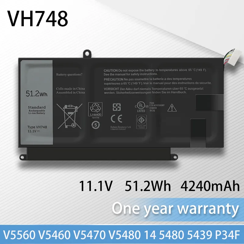 

Высококачественный новый аккумулятор VH748 для ноутбука DELL Vostro 5460 5470 5480 5560 14 5480 Inspiron 14 5439 P34F001 P41G002 11,1 V 51.2Wh
