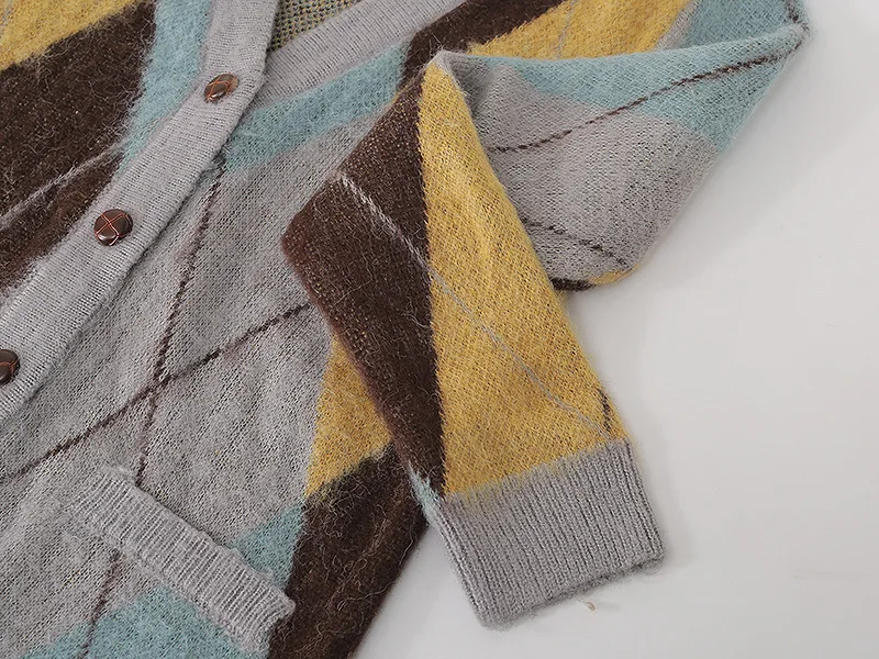 

Autumn Women Sweater V-Neck Argyle Plaid Knitted Clothes Single Breasted Slim Chic Cardigans Ladies Tops Mori Girl Style Clothes