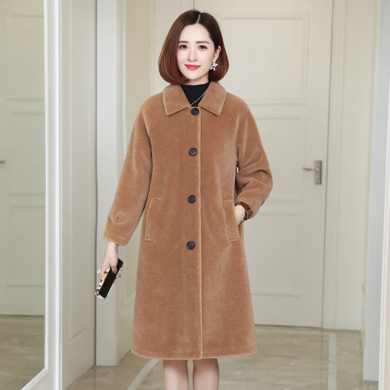 New 100% real Merino sheep wool suede fur coat 2019 women's winter clothing long outerwear jacket coats | Женская одежда