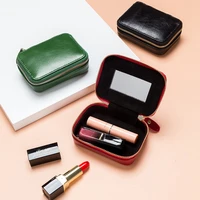 genuine leather makeup pouch fashion 2022 new makeup organizer toiletry bag with mirror travel jewelry u disk cosmetics case bag