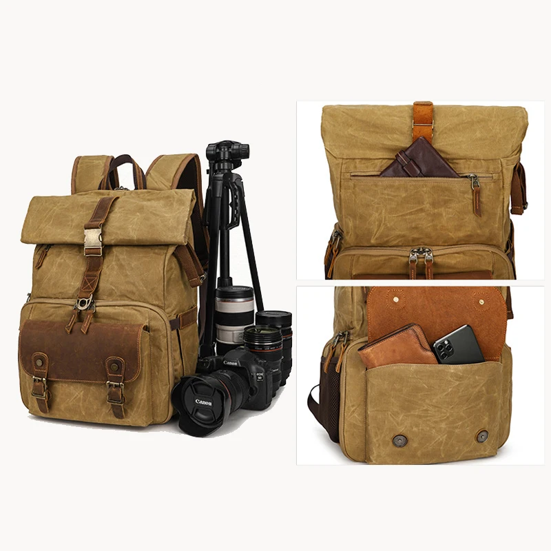 camera bag batik canvasleather waterproof camera backpack dslr case padded large photo bag for camera nikon canon m50 olympus free global shipping