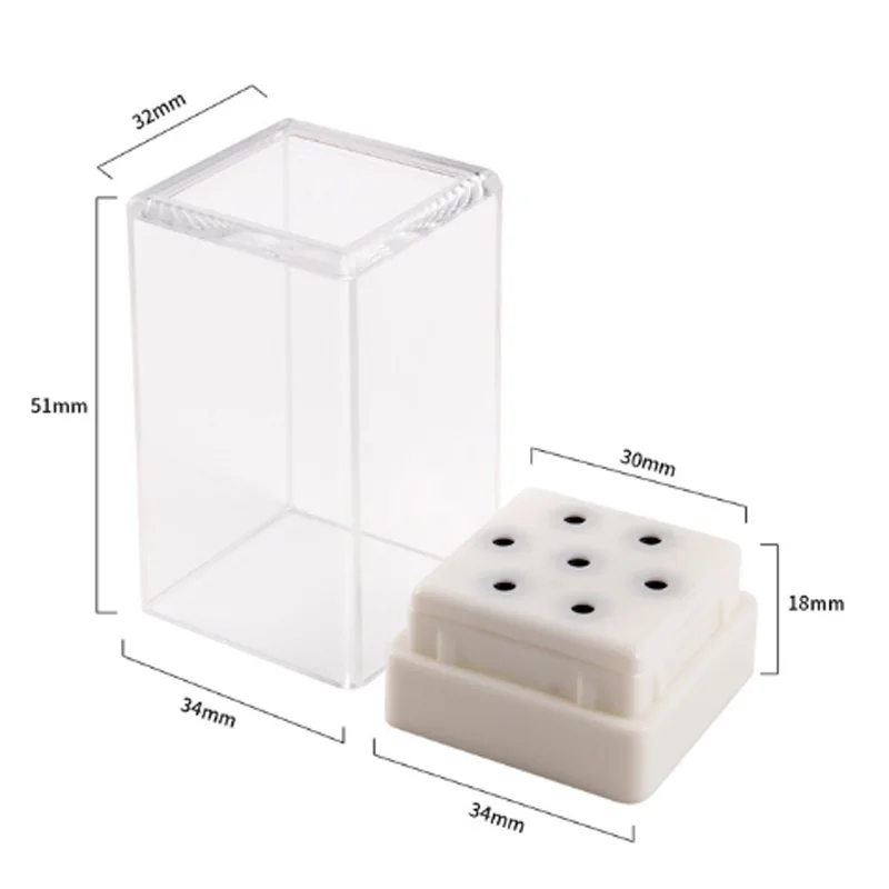 Стояк для хранения сверл для маникюра с 7 ячейками, пустой, для акриловых сверл, синего цвета.