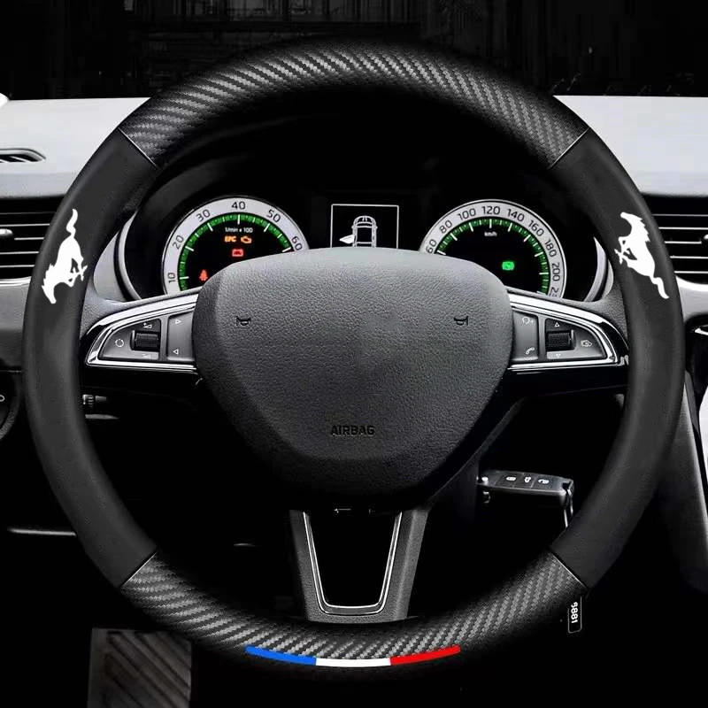 

Car Steering Wheel Cover 38cm 15inch Carbon Black Fiber Steering Wheel Booster Cover For Ford Mustang GT SHELBY Auto Accessories