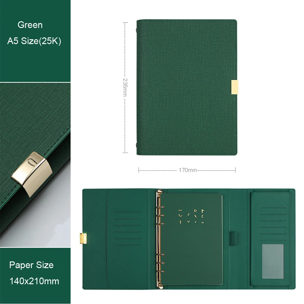 Green A5 Изысканный деловой стиль офисный блокнот Весна связующий Дневник Книга-нет ручки, Размер A5/A6, TPN063 - Цвет: Green A5
