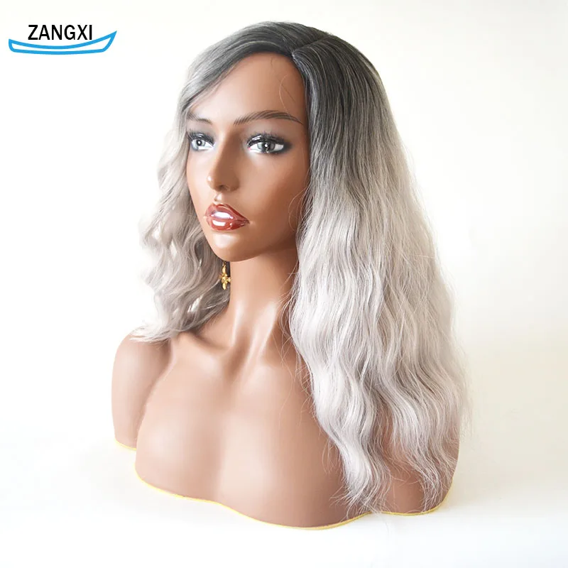 Парики из синтетических волос для женщин с эффектом омбре черными и белыми