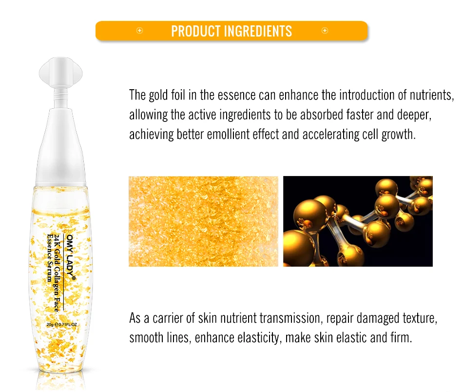 OMY LADY 24K Gold Essence Сыворотка для ухода за лицом против морщин для лица против старения отбеливание коллагена увлажняющий с гиалуроновой кислотой сыворотка