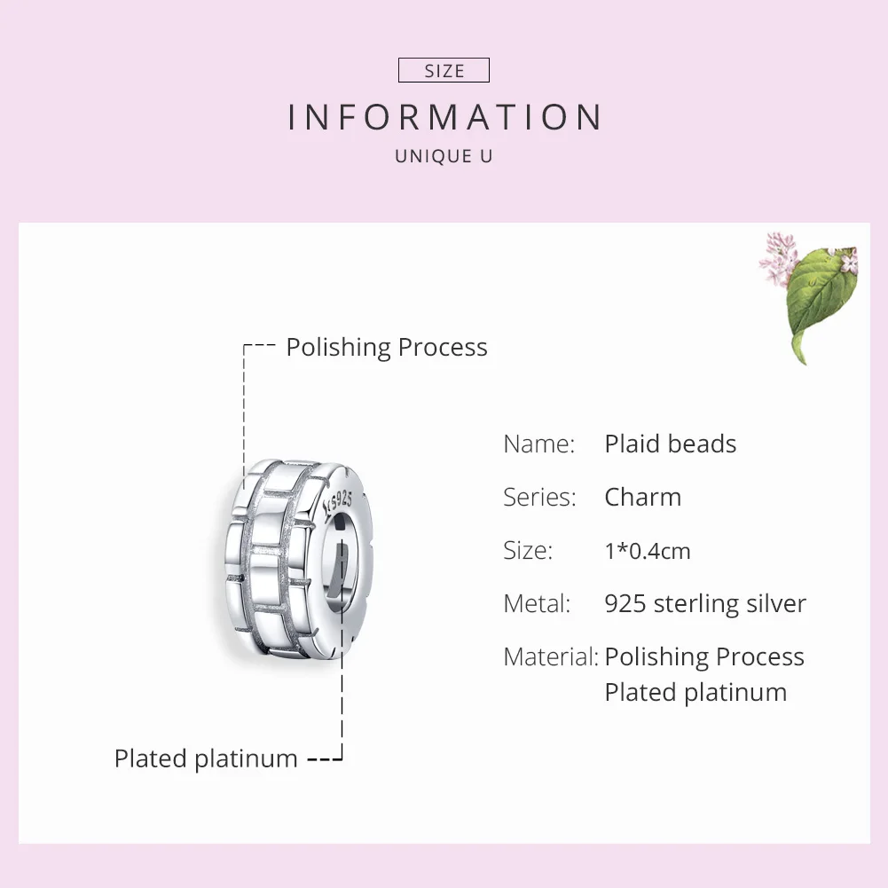 WOSTU Настоящее 925 пробы серебряные Простые клетчатые бусины подходят к