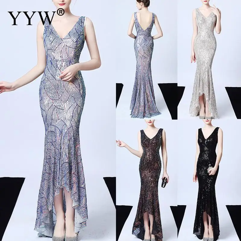 Блестящие Длинные Вечерние Платья макси с блестками женские сексуальные