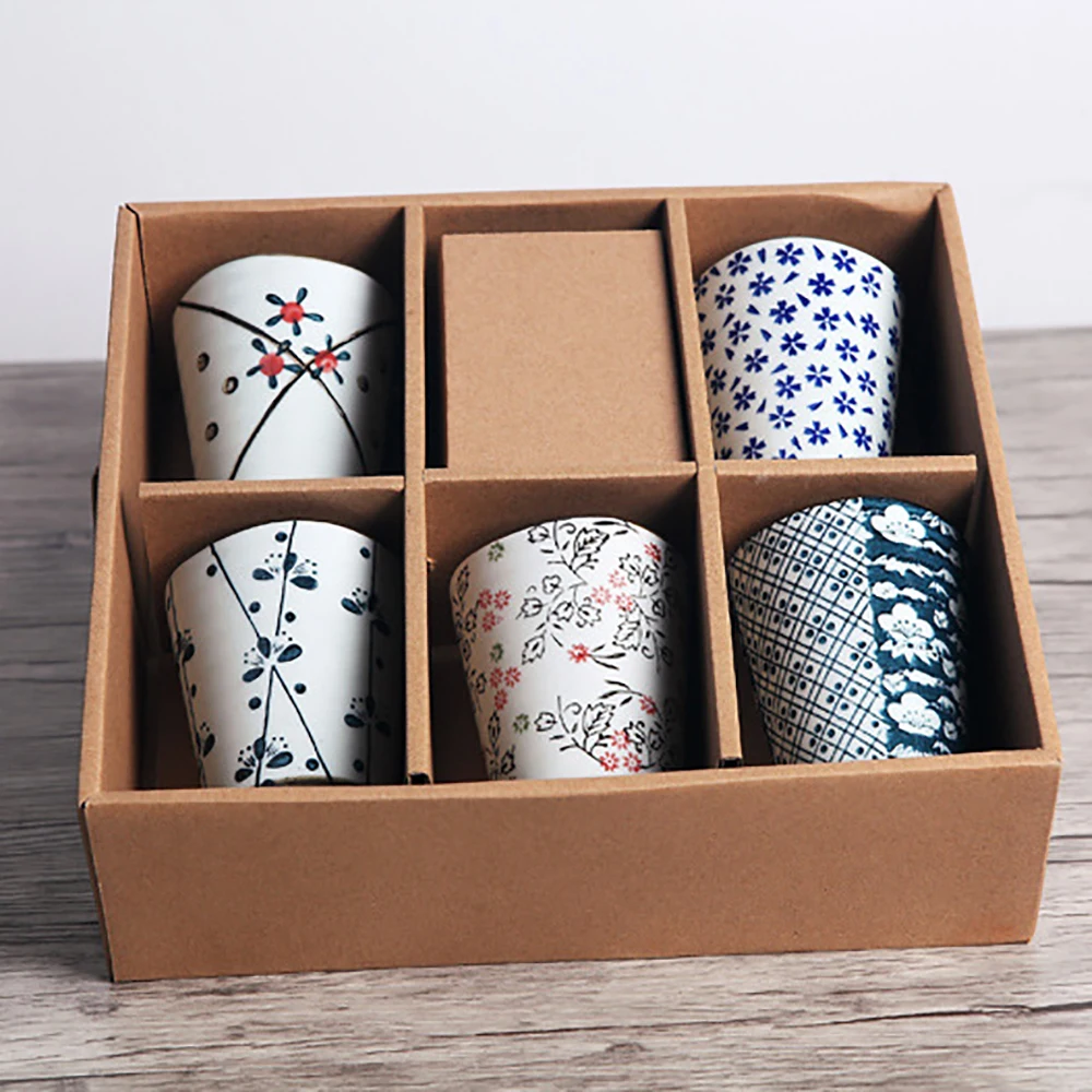 Set of 5 Hand-made Cups Unique Japanese Antiquity Style Ceramic Cup Porcelain Durable Breakfast Mug Special Gift for Friends