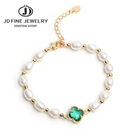 jd real pearl bracelets green four leaf crystal bracelet for women stylish refined hand made jewelry adjustable length
