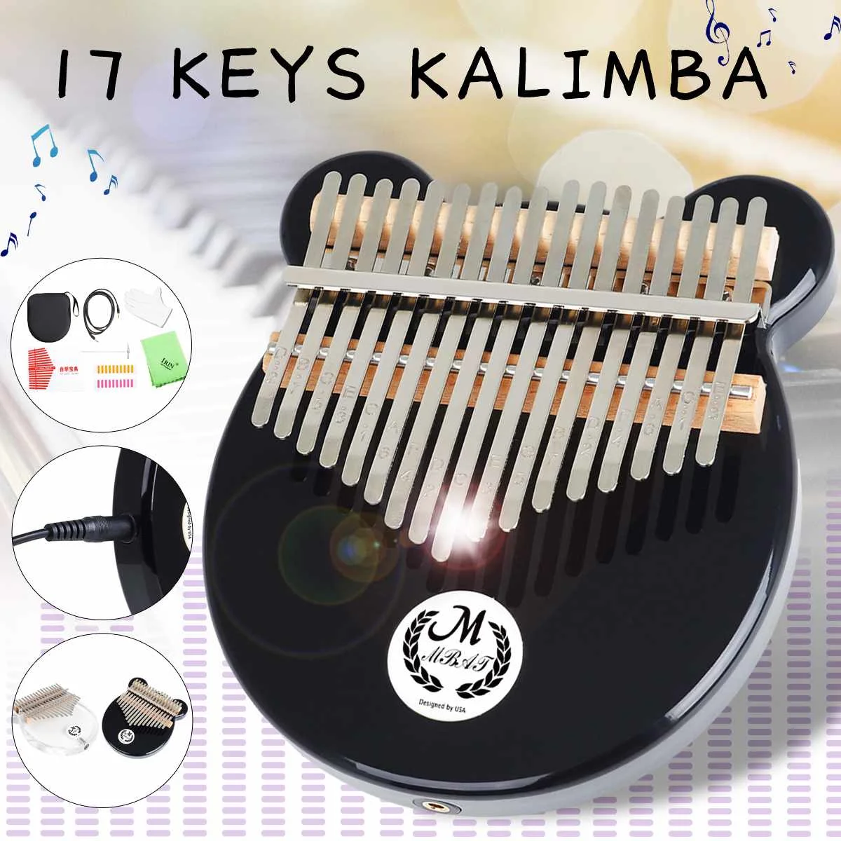 

17 клавиш Kalimba акриловое пианино для большого пальца прозрачное черное пианино для пальцев с EQ тюнер перчатки молоток Рождественский подаро...