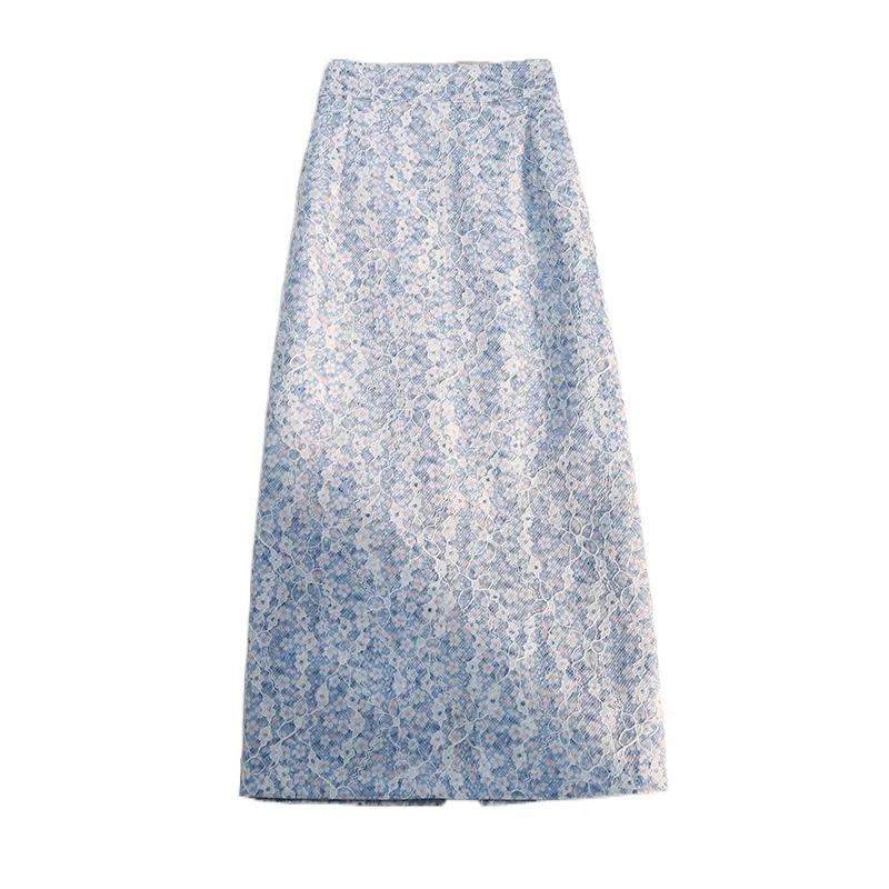 

Lace Floral Skirt Woman Summer Female Elegant Retro High Waist A-line Wrap Arm Midi Skirt Casual Office Lady Sexy Ladies Skirts