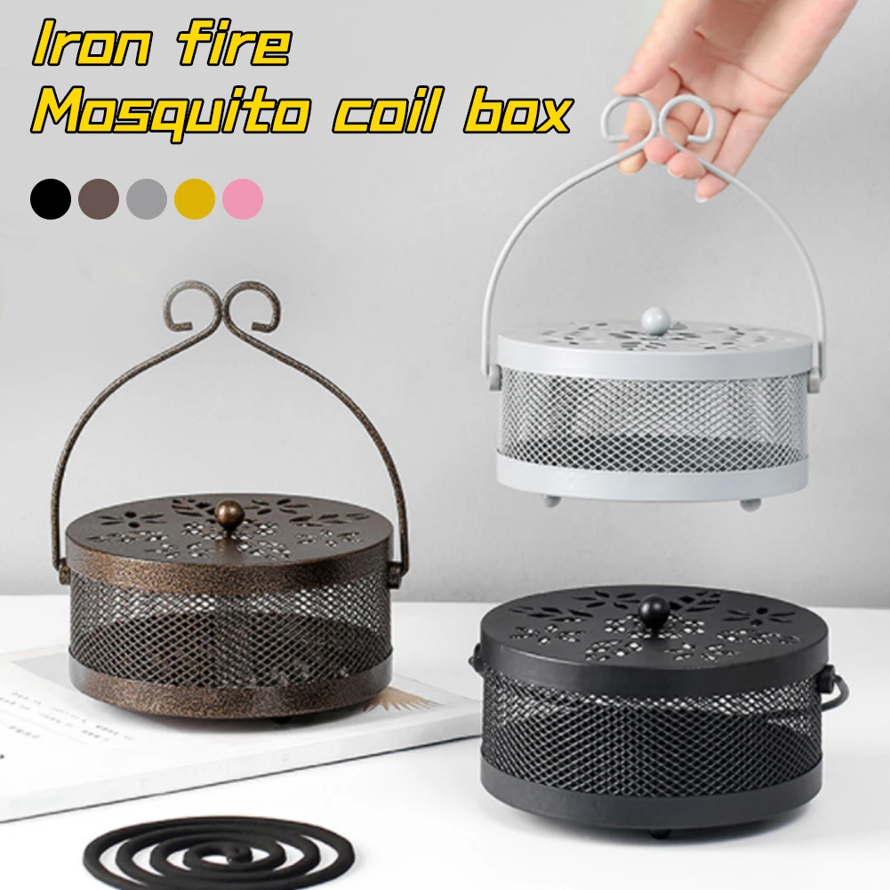 

Metal Mosquito Repellent Box Cover Round Coil Holder Incense Plate Safety Windproof