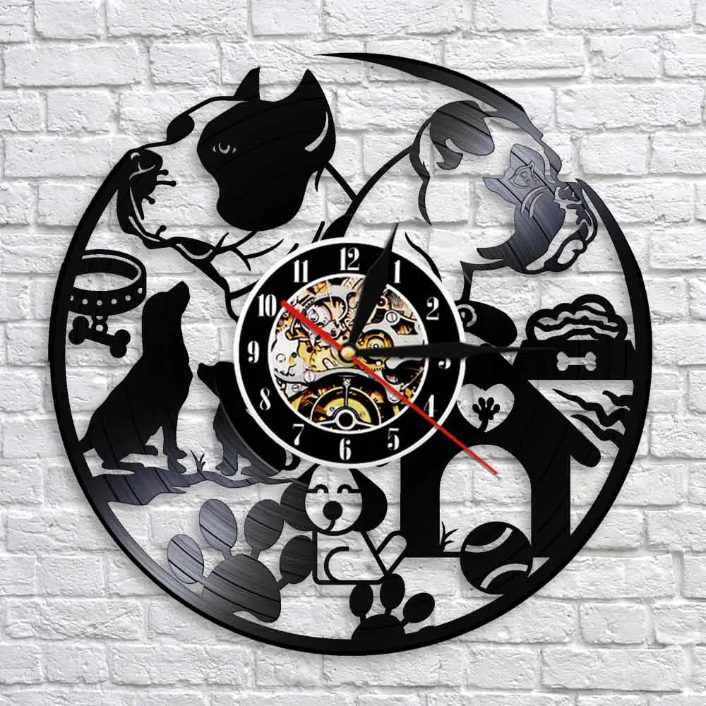 Настенные часы с виниловой пластиной для щенков и пород собак декоративные