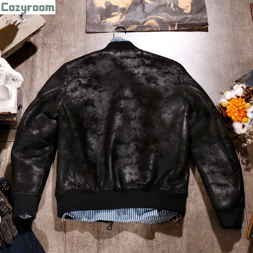 

CDMA-1 European US Size High Quality Super Warm Genuine Sheep Leather Coat Mens Big B3 Shearling Bomber Merino Fur Jacket