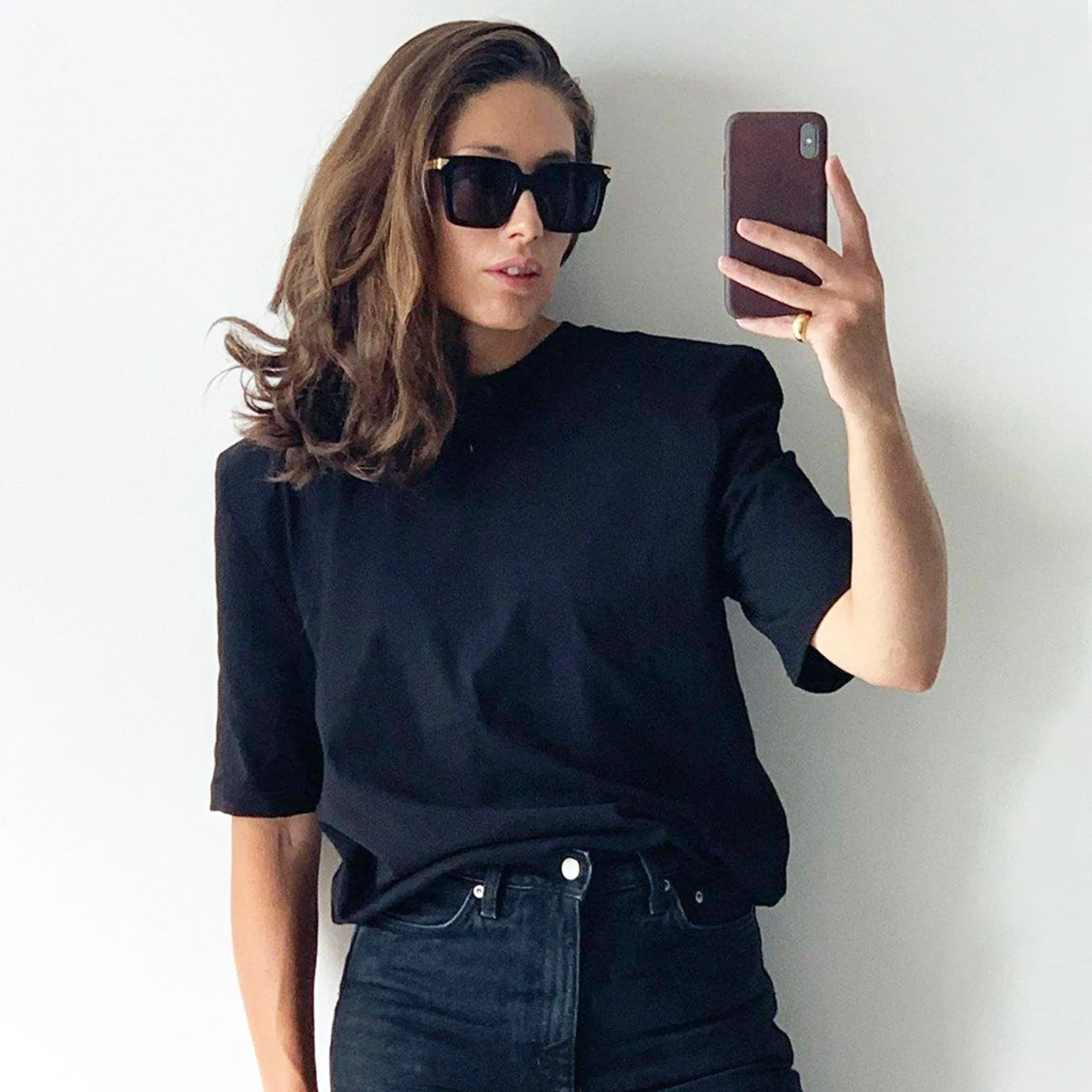 

Pirate Hippie Padded Shoulder Straight Long Tee Shirts Woman Summer Short Sleeve Round Neck Tshirt Casual Vintage Solid Tops