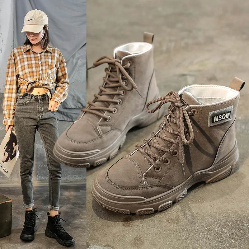 

Martens Student Booties Autumn New Motorcycle Boots Women's High-Top Internet Celebrity Street Shooting Single-Layer Boots