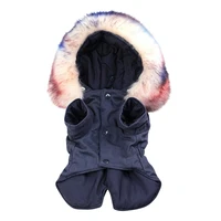 elasticated fur collar dog coat winter small pet cat jacket clothes apparel