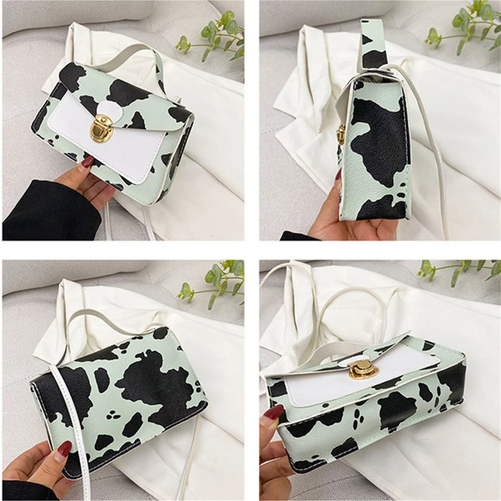 

Women's Bag 2021 Summer Printed Cow Pattern Contrast Lock Mobile Phone Bag Shoulder Diagonal Portable Small Square Bag