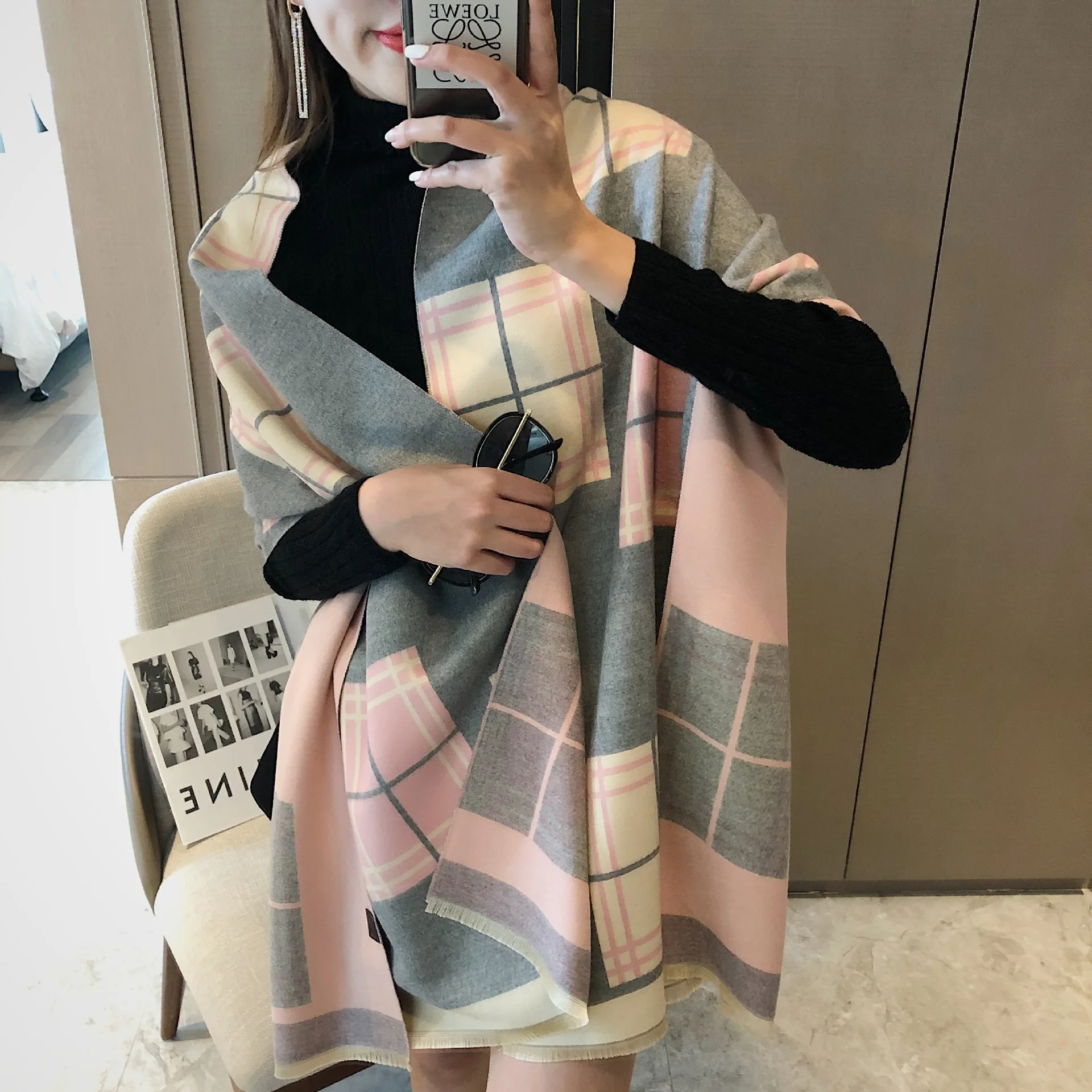 

Женские шарфы и шали 2021, зимний кашемировый шарф, теплое одеяло, винтажный шейный платок, Женский дизайнерский толстый фуляр из пашмины