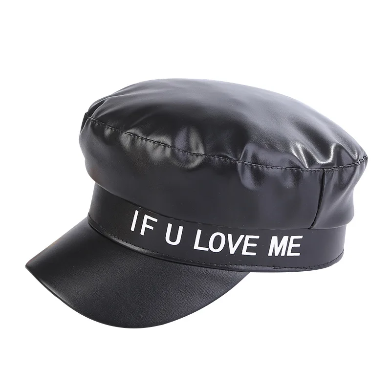 Женский берет в британском ретро стиле Кожаная шапка с буквенным принтом модная