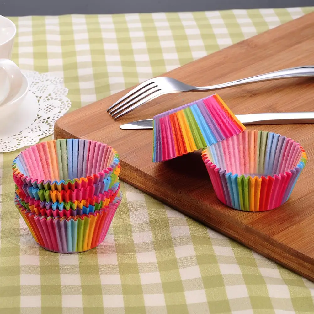 Rainbow color 100 pcs cupcake liner baking cup paper muffin cases Cake box Cup tray cake mold decorating tools |