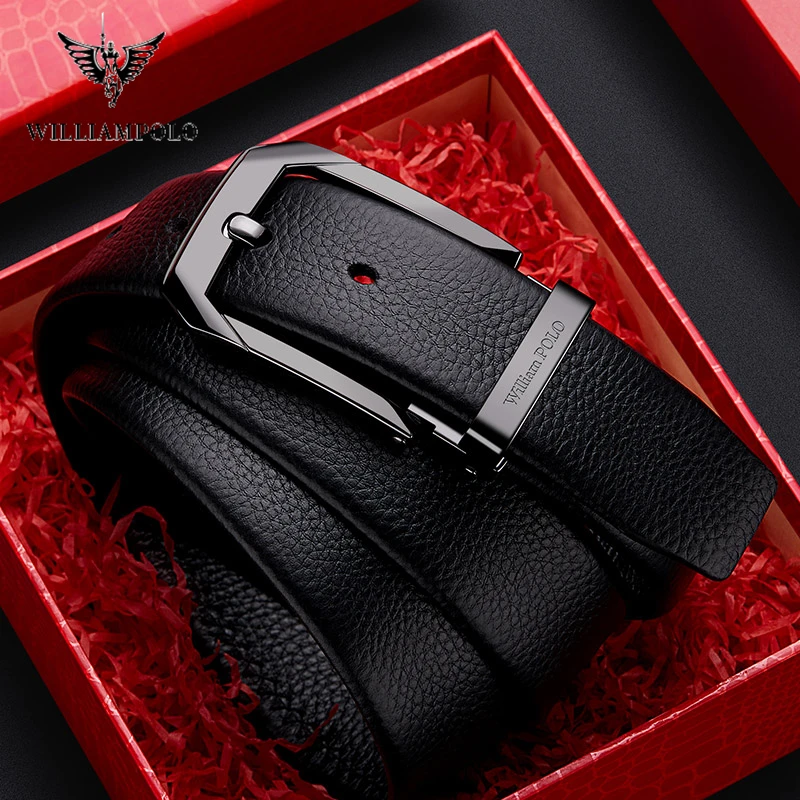

WilliamPolo Luxury Brand High Quality Men Leather Belt Designer Belts Men Pin Buckle Black Business Trouser Strap Men's Belts