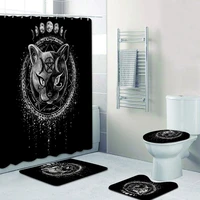 hot gothic black cat bath shower curtain set for bathroom goth witchy witchcraft wiccan halloween bathtub toilet decor mats rugs