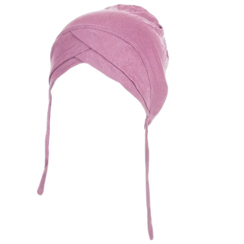 

Y1UE Women Milk Fiber Muslim Underscarf Beanie Hijab Solid Color Forehead Cross Turban Tie Bandage Head Wrap Inner Hat