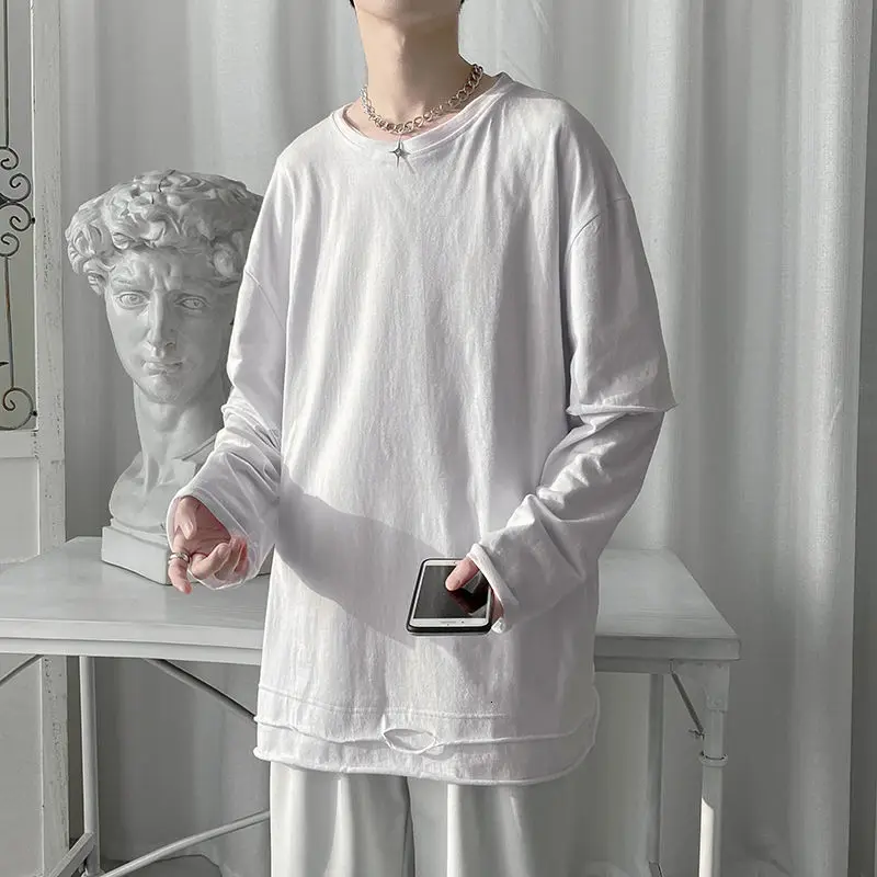 

Men's long-sleeved T-shirt 2021 spring autumn new round neck black and white bottoming shirt loose casual all-match youth men