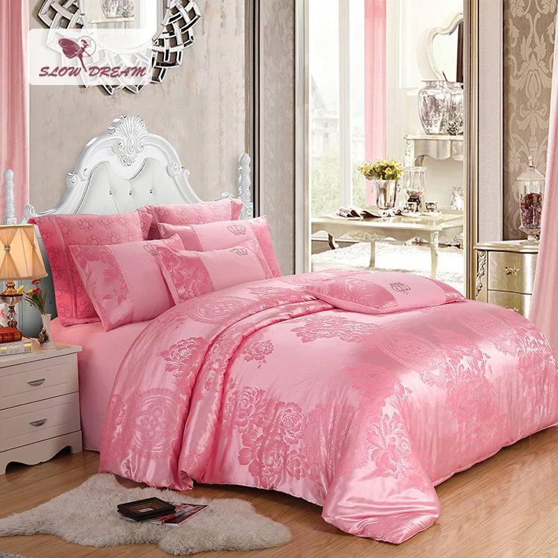

Комплект постельного белья Slow Dream, розовый Роскошный шелковистый пододеяльник из тенселя, двойной, семейный, простыня на резинке по индивид...