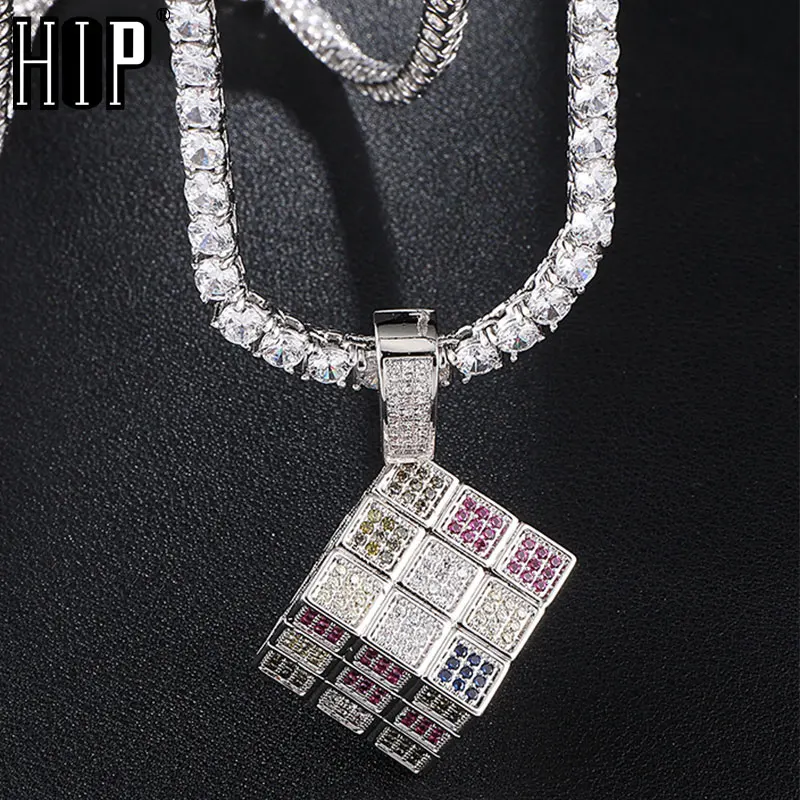 Ожерелья и подвески в стиле хип хоп со сверкающими искусственными медными