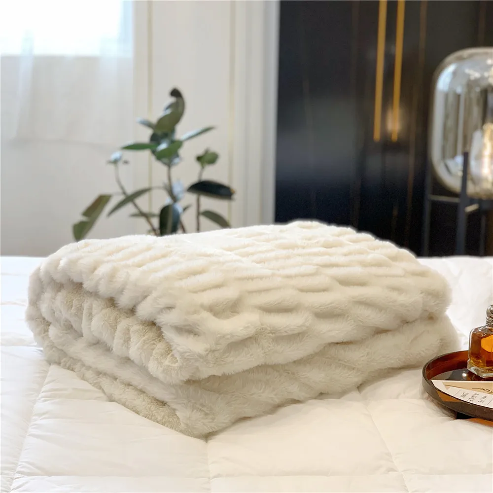 

Одеяло с имитацией меха для кроличьего меха, утолщенное теплое Флисовое одеяло, покрывало для дивана, зимнее покрывало для кроличьего меха