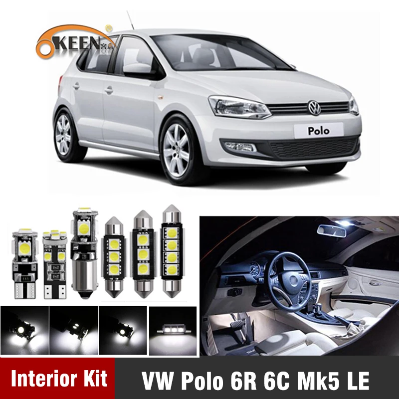 

12pcs Led Bulbs For Volkswagen VW Polo 6R 6C Mk5 2009-2018 Led Interior Light Kit Map Dome Trunk Plate Light Car Accessories