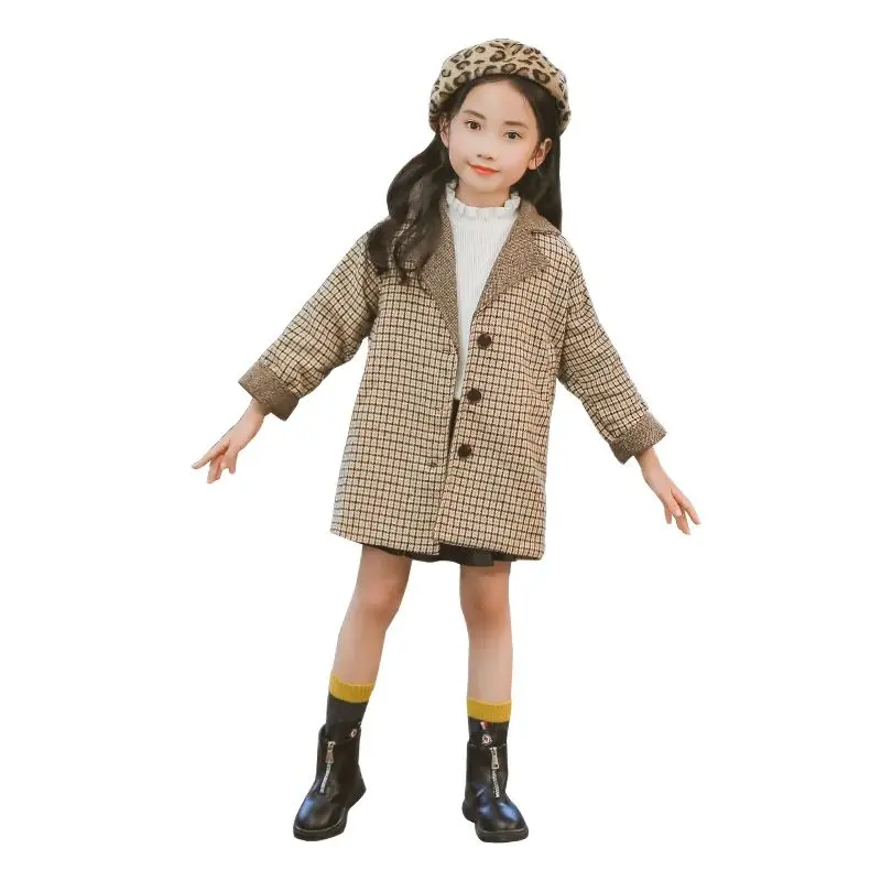 

Новинка 2020, модная шерстяная одежда для девочек среднего и большого размера, детская одежда в Корейском стиле с хлопковой подкладкой, осенн...