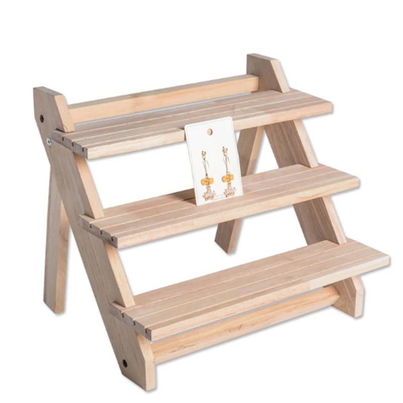

3-Layer Jewelry Display Tray Pendant Earrings Bracelet Rings Display Blocks Solid Wood Display Holder