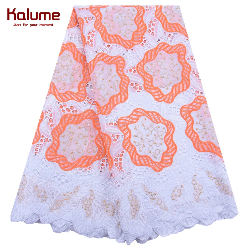 Kalume Fashion Embroidery African Dry Lace Fabric Peach Nigerian Cotton Swiss Voile Material With Stones For Dress F1966 | Дом и сад