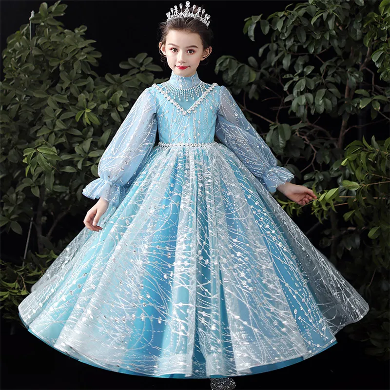 

Осень-зима 2022, роскошное новое платье для девочек с длинными рукавами и блестками, модель для шоу, подиума, приема, детское вечернее платье н...