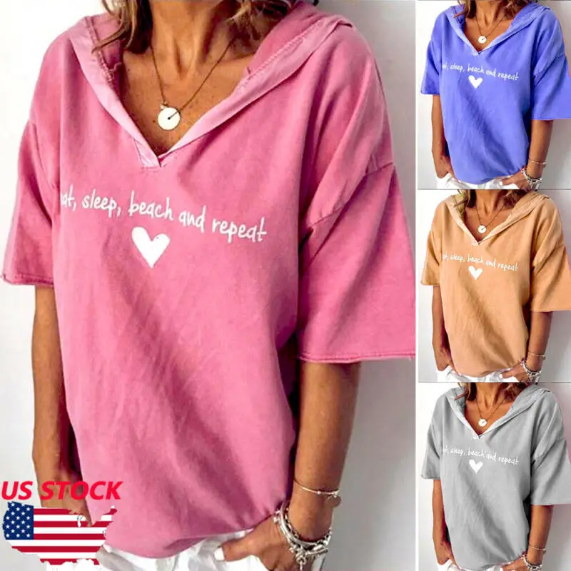 Женская Повседневная Толстовка с коротким рукавом и буквенным принтом