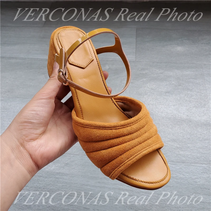

VERCONAS New Arrival Fashion Working Shoes 2021 Woman Sandals Concise Woman Pumps Shallow Peep Toe Thick High Heels Shoes Woman
