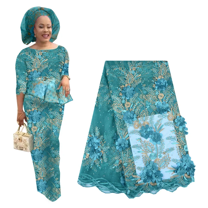2019 Lateast African Net Lace Fabric 3D flower High Quality Nigerian With Stones French Tulle Mesh For Woman | Аксессуары для