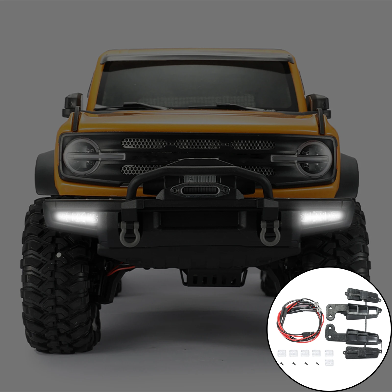 

Upgrade RC Car Front Bumper Lights Simulated Built-in Spotlights Bronco Lima 1/10 Vehicles Model Modified Accessory