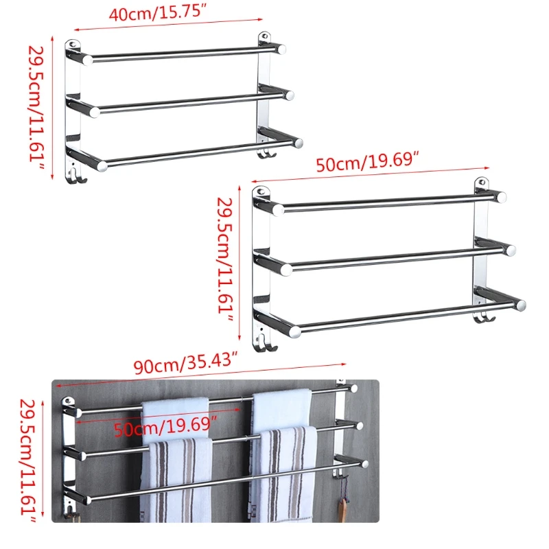 

Stretchable Stainless Steel Towel Bar 3-Tier Flexable Wall Mount Bathroom Rack 35ED
