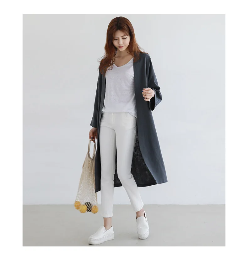 Кардиган женский длинный из хлопка и льна на осень большого размера | Женская