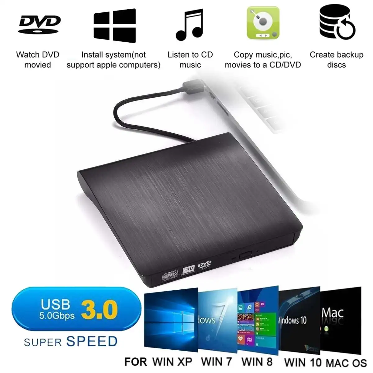 

Type C USB 3.0 Slim External DVD RW CD Writer Drive Burner Reader Player Optical Drives CD-RW Burner Reader Recorder For Laptop