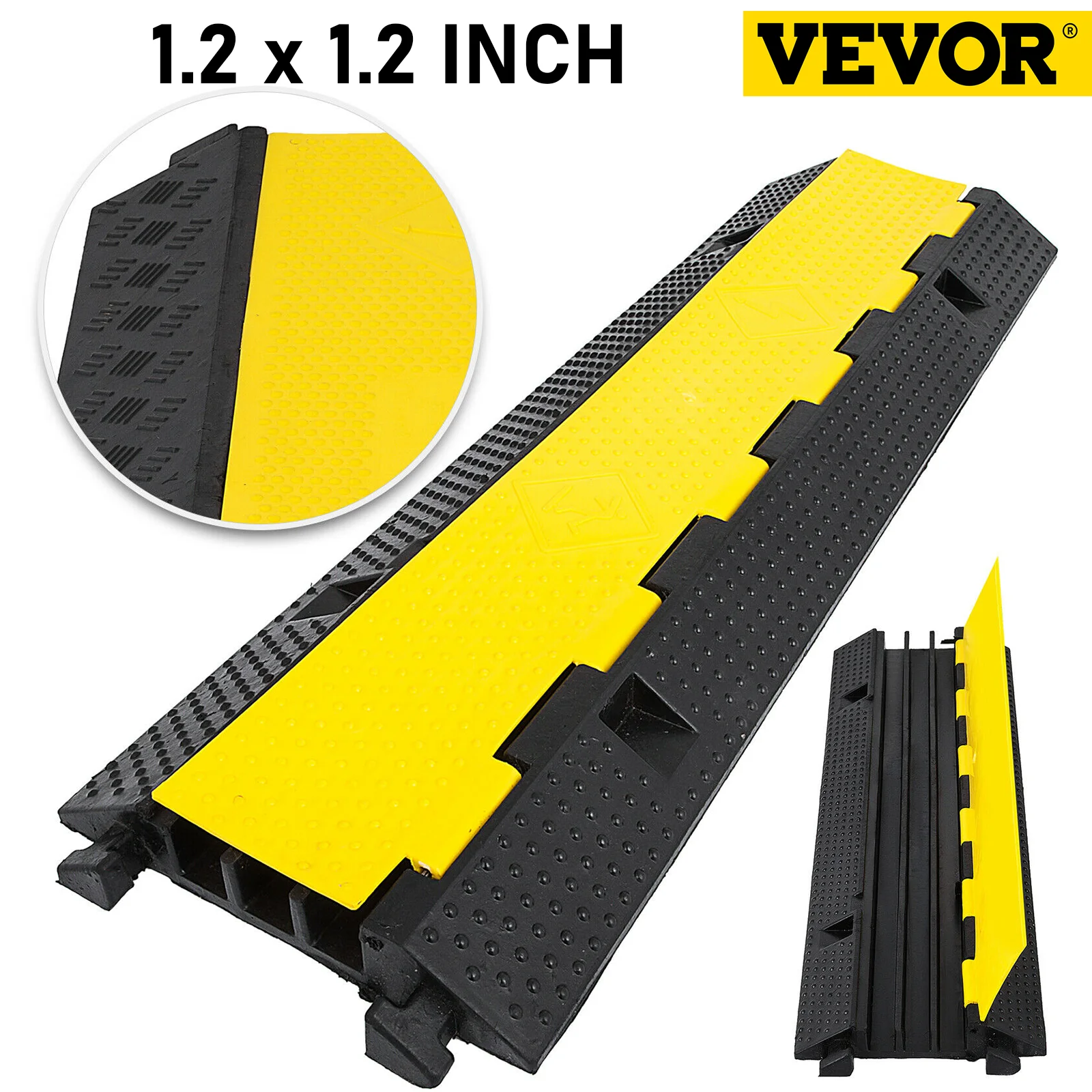 

VEVOR 3-Channel Rubber Cable Protector Ramp 1.2 x 1.2 Inch Heavy Duty Cable Wire Cord Cover Ramp For Garage Sidewalk Speed Bump