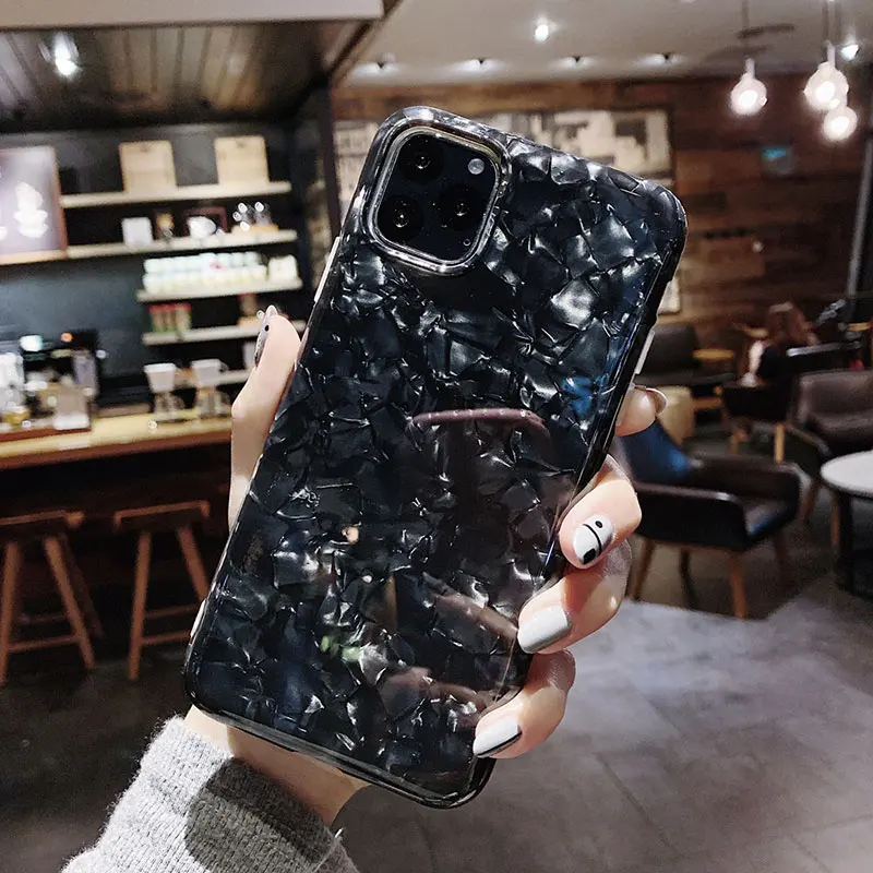 Глянцевый чехол для телефона iphone 6 7 8 Plus X XS Max XR Bling ракушка силиконовый Блестящий Мягкий чехол из ТПУ для iphone 11 11Pro Max - Цвет: Black