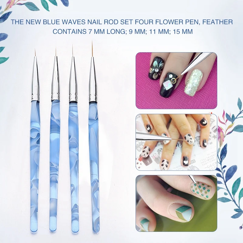 

4Pcs/Set Nail Art Line Painting Pen Gel Brushes Drawing Crystal Liner Glitter French Design Manicure Tool