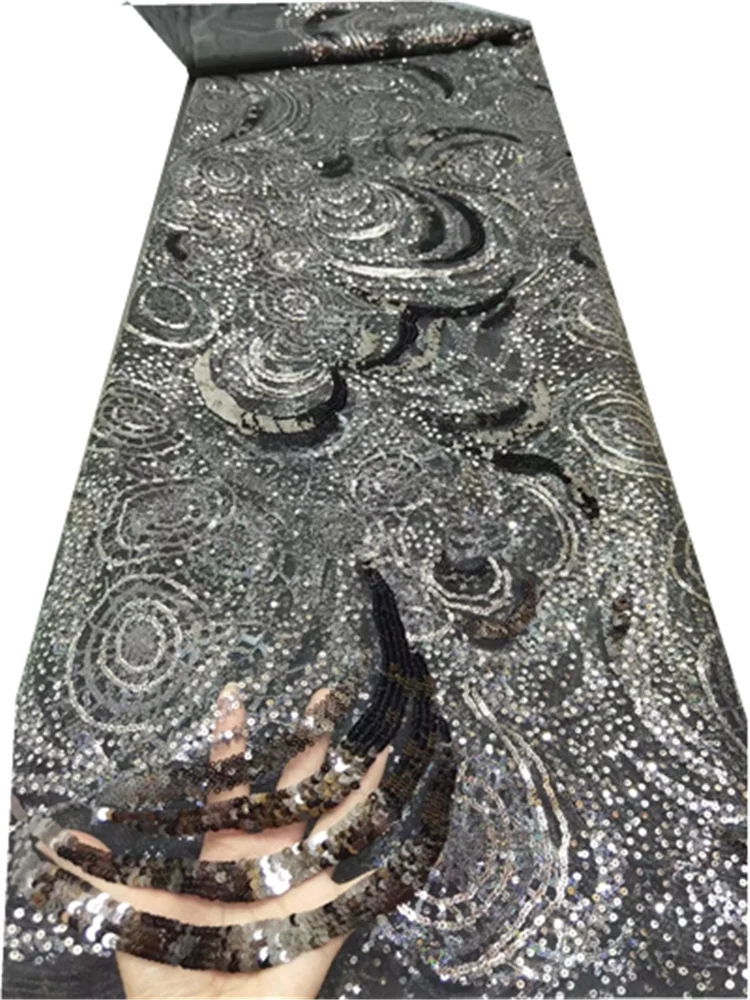 

High Quality Sequins Lace Material gray Embroidery Nigerian Tulle Lace Fabrics For Wedding Sewing FD826